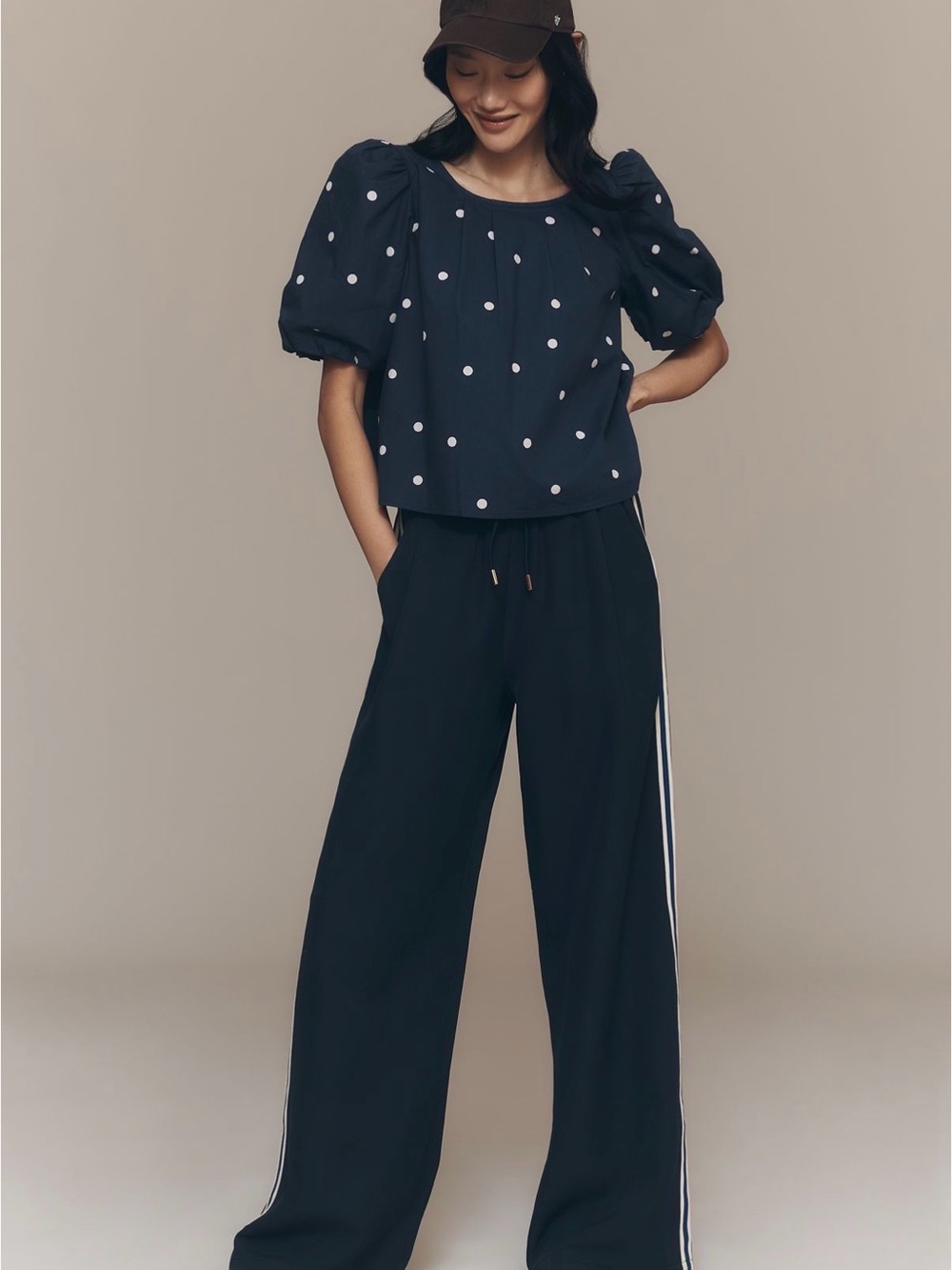 Anthropologie Maeve Navy Polka Dot Puff Sleeve Top - XL REVERSIBLE - Picture 2 of 11